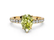 Open Basket Engagement Ring Setting for Fancy Yellow Pear-Shaped Center with Pave Band and Prong Head in Yellow Gold