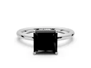 Hidden Halo Engagement Ring Setting for Fancy Black Princess Cut Center with Thin Rounded Band and Prong Head in Platinum