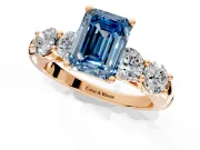 5 Stone Engagement Ring Setting for Fancy Blue Emerald Cut Center with Graduated Accents and Prong Head in Rose Gold