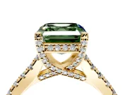 Solitaire Engagement Ring Setting for Fancy Green Asscher Cut Center with Widening Pave Band and Claw Prong Head in Yellow Gold