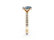 Solitaire Engagement Ring Setting for Fancy Blue Oval Center with Band of Accents and Prong Head in Yellow Gold