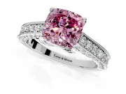 Solitaire Engagement Ring Setting for Fancy Pink Cushion Cut Center with Milgrain-Framed Pave Band and Prong Head in Platinum