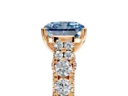 Solitaire Engagement Ring Setting for Fancy Blue Radiant Cut Center with Pave Cathedral Shoulders and Prong Head in Rose Gold