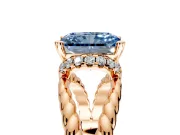 Halo Engagement Ring Setting for Fancy Blue Radiant Cut Center with Rope Twist Split Shank and Prong Head in Rose Gold