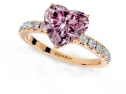 Solitaire Engagement Ring Setting for Fancy Pink Heart-Shaped Center with Large Accent Band and Prong Head in Rose Gold