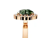 Halo Engagement Ring Setting for Fancy Green Round Cut Center with Thin Plain Band and Prong Head in Rose Gold