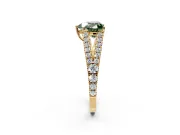 Solitaire Engagement Ring Setting for Fancy Green Heart-Shaped Center with Pave Split Shank and Prong Head in Yellow Gold