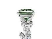 Leaf Motif Engagement Ring Setting for Fancy Green Princess Cut Center with Pave Band and Prong Head in Platinum