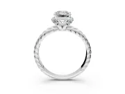 Halo Engagement Ring Setting for Emerald Cut Center with Rope Twist Split Shank and Prong Head in Platinum