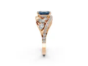 Halo Engagement Ring Setting for Fancy Blue Emerald Cut Center with Marquise and Pave Bypass Band and Prong Head in Rose Gold