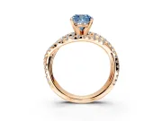 Solitaire Engagement Ring Setting for Fancy Blue Cushion Cut Center with Woven 3-Strand Pave Band and Prong Head in Rose Gold