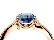 Floral Frame Engagement Ring Setting for Fancy Blue Radiant Cut Center with Accent Clusters and Prong Head in Rose Gold