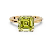 Solitaire Engagement Ring Setting for Fancy Yellow Asscher Cut Center with Narrow Cathedral Band and Prong Head in Yellow Gold