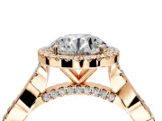 Halo Engagement Ring Setting for Round Cut Center with Twist Band and Prong Head in Rose Gold