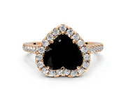 Halo Engagement Ring Setting for Fancy Black Heart-Shaped Center with Narrowing Pave Band and Prong Head in Rose Gold