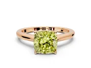 Solitaire Engagement Ring Setting for Fancy Yellow Cushion Cut Center with Narrow Cathedral Band and Prong Head in Rose Gold