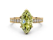 Milgrain Pave Engagement Ring Setting for Fancy Yellow Marquise Center with Accent Band and Prong Head in Yellow Gold
