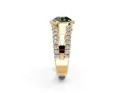 Halo Engagement Ring Setting for Fancy Green Round Cut Center with Wide-Open Pave Split Shank and Prong Head in Yellow Gold