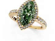 Accent Halo Engagement Ring Setting for Fancy Green Marquise Center with Full-Length Pave Band and Prong Head in Yellow Gold