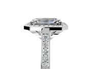 Halo Engagement Ring Setting for Emerald Cut Center with Pave Accents, Heart Basket and Prong Head in Sterling Silver