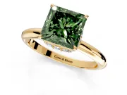 Hidden Halo Engagement Ring Setting for Fancy Green Princess Cut Center with Plain Rounded Band and Prong Head in Yellow Gold