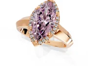Halo Engagement Ring Setting for Fancy Pink Marquise Center with Knife Ridge Cathedral Band and Prong Head in Rose Gold