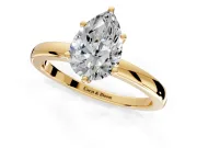 Solitaire Engagement Ring Setting for Pear-Shaped Center with Plain Band and Tulip Prong Head in Yellow Gold
