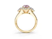Halo Engagement Ring Setting for Fancy Pink Oval Center with Two-Strand Split Shank and Prong Head in Yellow Gold