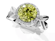 Halo Engagement Ring Setting for Fancy Yellow Round Cut Center with Floral Band and Prong Head in Platinum