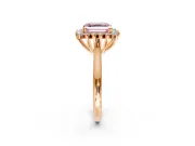 Starburst Halo Engagement Ring Setting for Fancy Pink Asscher Cut Center with Thin Round-Wire Band and Prong Head in Rose Gold