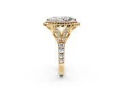 Double Halo Engagement Ring Setting for Marquise Center with Narrow Pave Split Shank and Prong Head in Yellow Gold