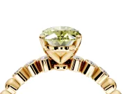 Solitaire Engagement Ring Setting for Fancy Yellow Oval Center with Bezel-Dot Beaded Band and Prong Head in Yellow Gold