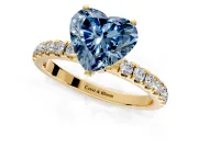 Open Basket Engagement Ring Setting for Fancy Blue Heart-Shaped Center with Pave Band and Prong Head in Yellow Gold