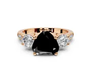 3 Stone Engagement Ring Setting for Fancy Black Heart-Shaped Center with Crossover Basket, Pave Band and Prong Head in Rose Gold