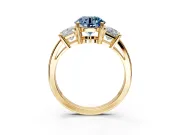 3 Stone Engagement Ring Setting for Fancy Blue Round Cut Center with Matching Side Accents and Prong Head in Yellow Gold