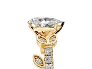 Leaf Motif Engagement Ring Setting for Pear-Shaped Center with Pave Band and Prong Head in Yellow Gold