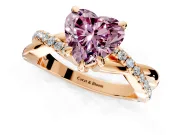 Solitaire Engagement Ring Setting for Fancy Pink Heart-Shaped Center with Half-Pave Crossover Band and Prong Head in Rose Gold