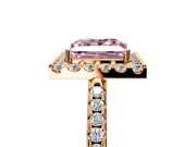 Pave Halo Engagement Ring Setting for Fancy Pink Princess Cut Center with Single Row Pave Band and Prong Head in Rose Gold