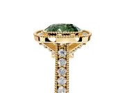 Halo Engagement Ring Setting for Fancy Green Cushion Cut Center with Milgrain Pave Band and Bezel Head in Yellow Gold