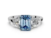 Solitaire Engagement Ring Setting for Fancy Blue Emerald Cut Center with Marquise Flower Shoulders and Prong Head in Sterling Silver