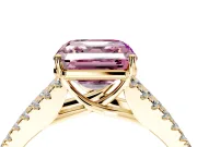 Solitaire Engagement Ring Setting for Fancy Pink Asscher Cut Center with Pave Split Shank and Prong Head in Yellow Gold