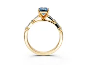 Baguette Engagement Ring Setting for Fancy Blue Emerald Cut Center with Alternating Bar-Set Band and Prong Head in Yellow Gold