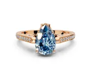 Cathedral Engagement Ring Setting for Fancy Blue Pear-Shaped Center with Antique-Style Pave Band and Prong Head in Rose Gold