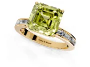 Solitaire Engagement Ring Setting for Fancy Yellow Asscher Cut Center with Channel Baguette Band and Prong Head in Yellow Gold