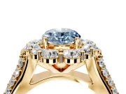 Large Accent Halo Engagement Ring Setting for Fancy Blue Oval Center with Pave Split Shank and Prong Head in Yellow Gold