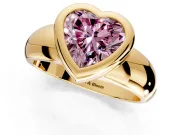 Solitaire Engagement Ring Setting for Fancy Pink Heart-Shaped Center with Wide Band and Bezel Head in Yellow Gold