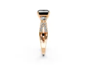 3 Stone Engagement Ring Setting for Fancy Black Princess Cut Center with Pave Split Shank and Prong Head in Rose Gold