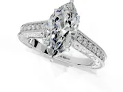 Solitaire Engagement Ring Setting for Marquise Center with Engraved Pave Band and Prong Head in Platinum