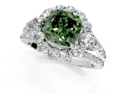 Halo Engagement Ring Setting for Fancy Green Cushion Cut Center with Two-Strand Split Shank and Prong Head in Sterling Silver