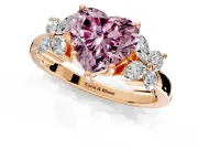 Floral Engagement Ring Setting for Fancy Pink Heart-Shaped Center with Marquise Cluster Shoulders and Prong Head in Rose Gold